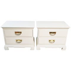 Vintage White Hollywood Regency Nightstands by Davis