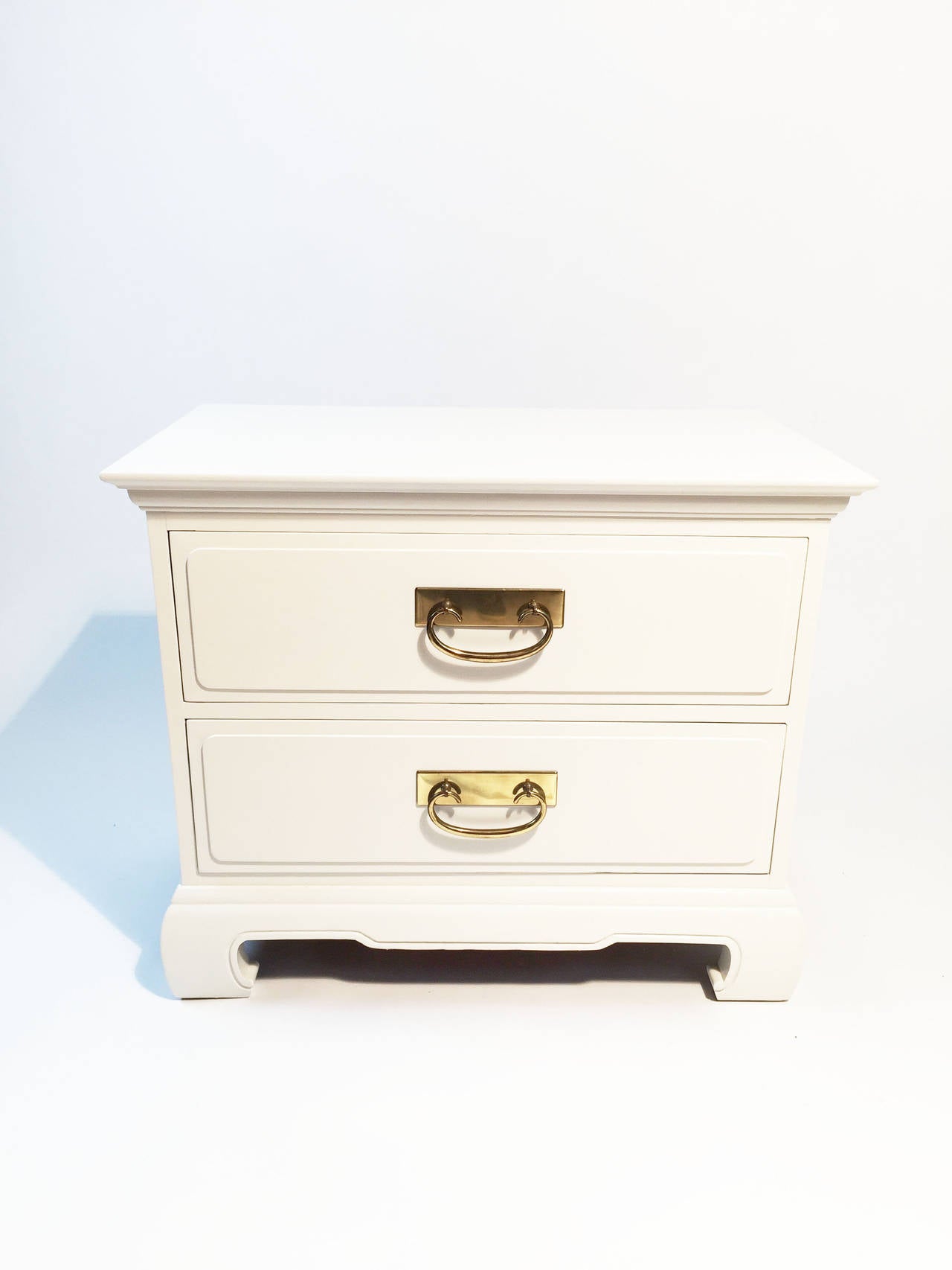 Lacquered White Hollywood Regency Nightstands by Davis