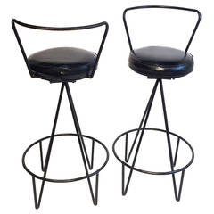 Pair of Wrought Iron Barstools Attributed to Paul Tuttle