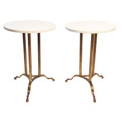 Pair of Natural Stone and Gilt Iron Gueridon Side Tables
