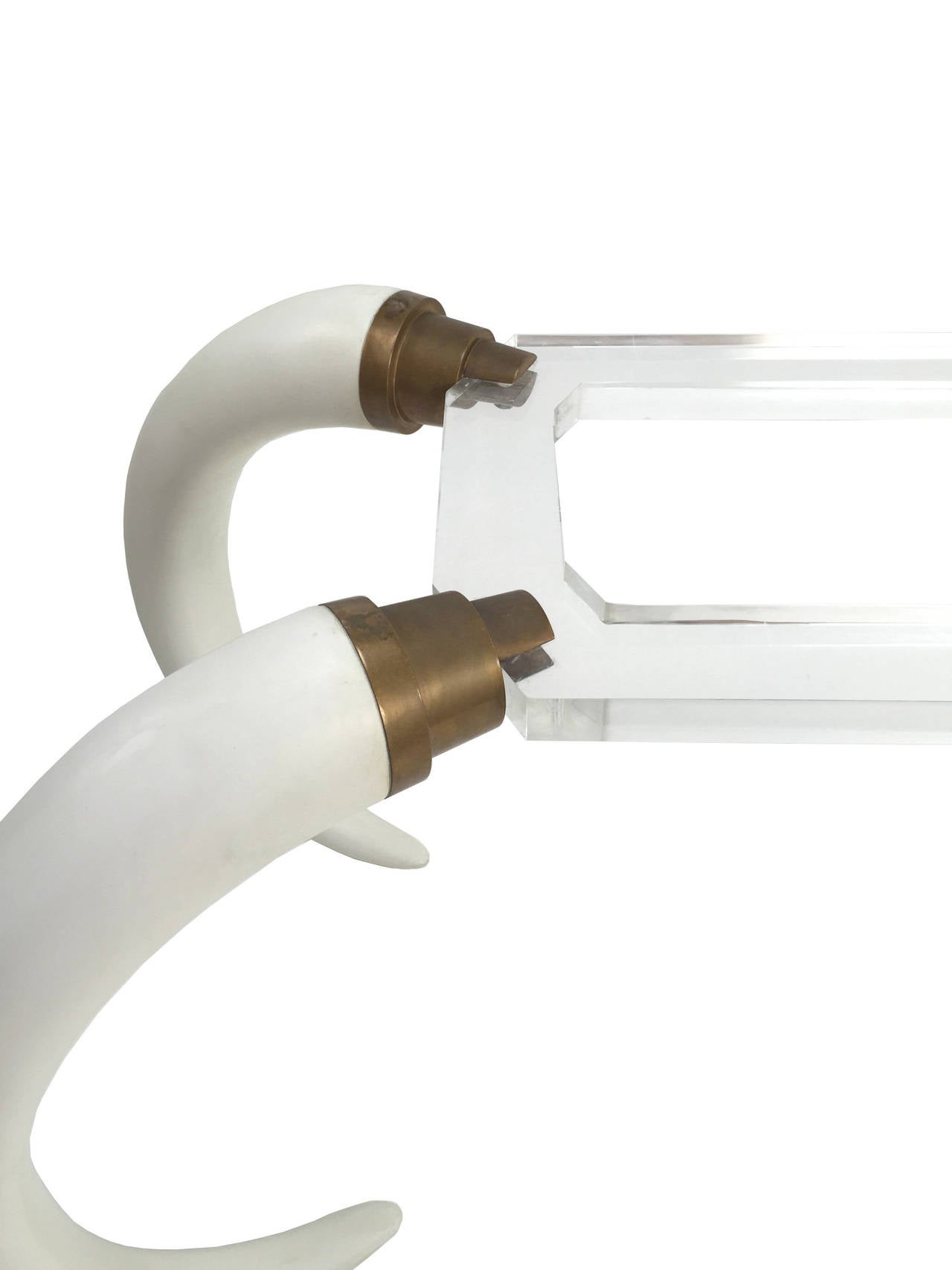 American Versailles Collection Resin Elephant Tusk and Lucite Table For Sale