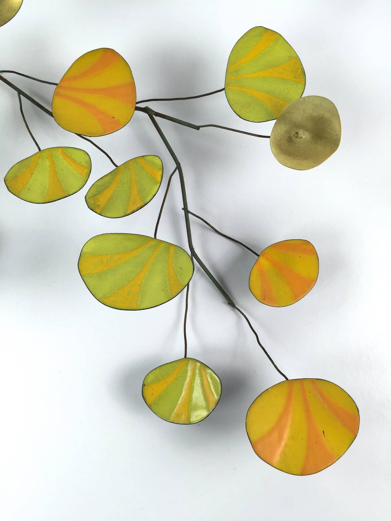 Mid-Century Modern Curtis Jere Artisan House Enameled Leaves and Berries Wall Sculpture
