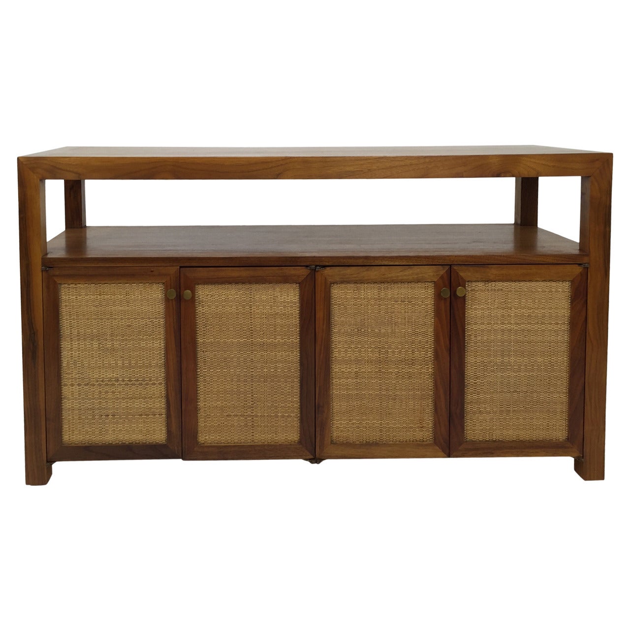 Parsons Style Walnut and Cane Credenza or Console