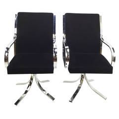 In The Style of Milo Baughman Swivel Dining Chairs