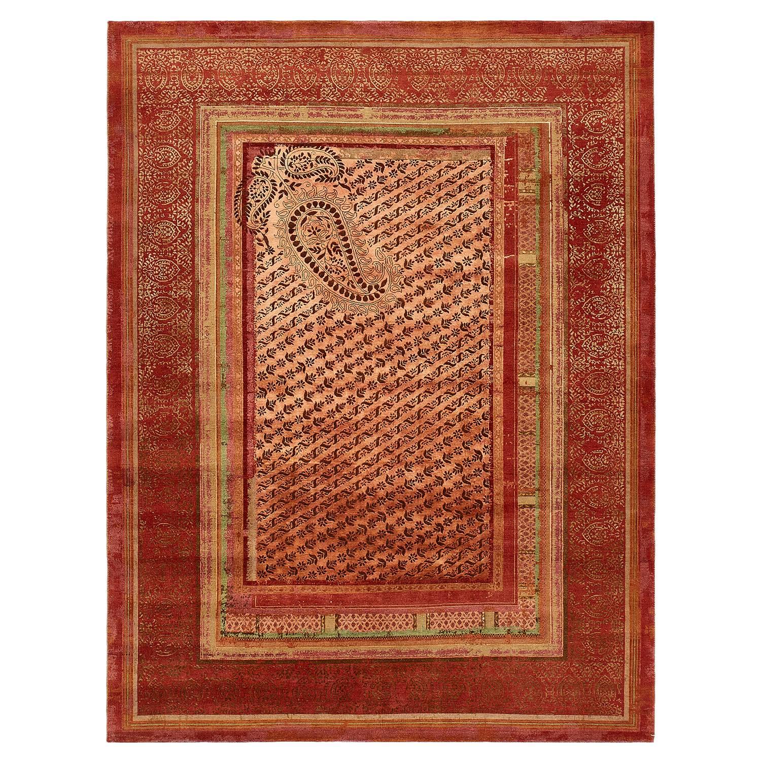 "Paisley Panorama" Red Hand-knotted Area Rug Wool, Silk, In Stock For Sale