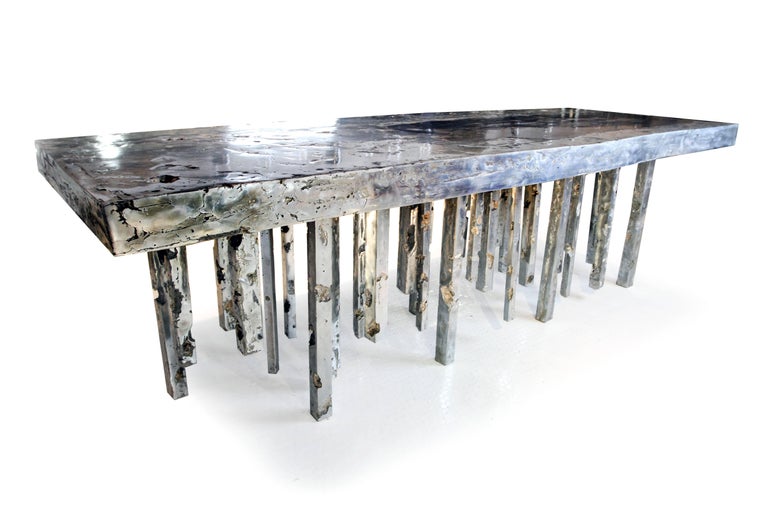 American Custom One of a Kind Solid Zinc Sculptural Dining Table