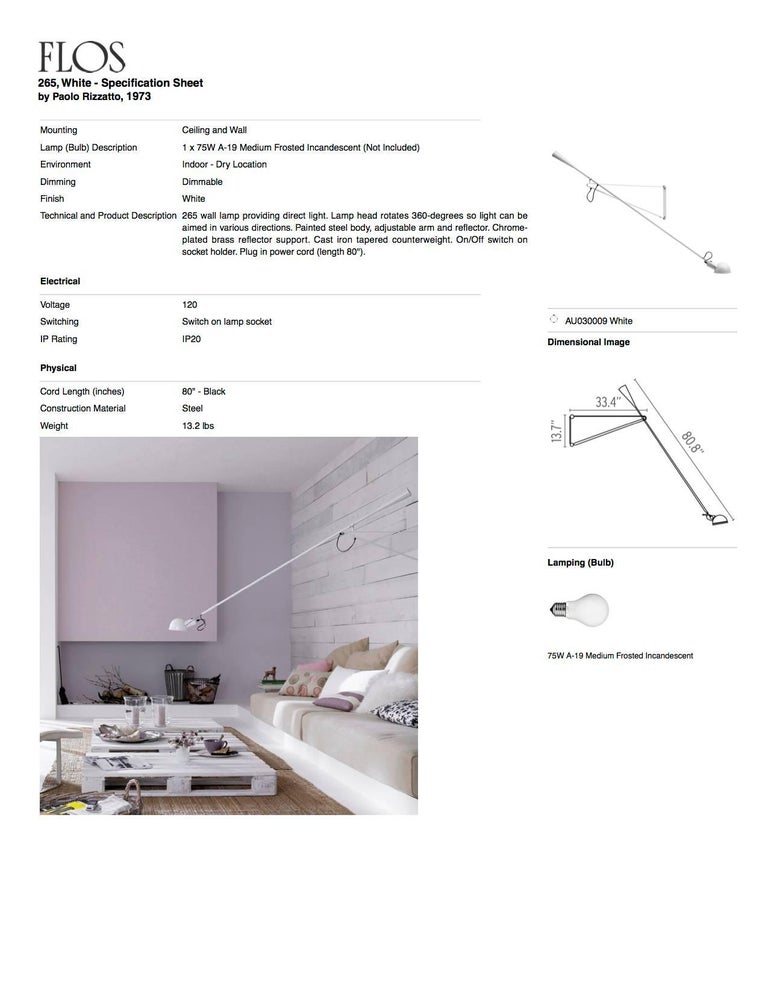 Flos Mod 265 Wall Lamp In White By Paolo Rizzatto For At 1stdibs Flos Mod 265 Wall Lamp In White By Paolo Rizzatto Excellent Condition For