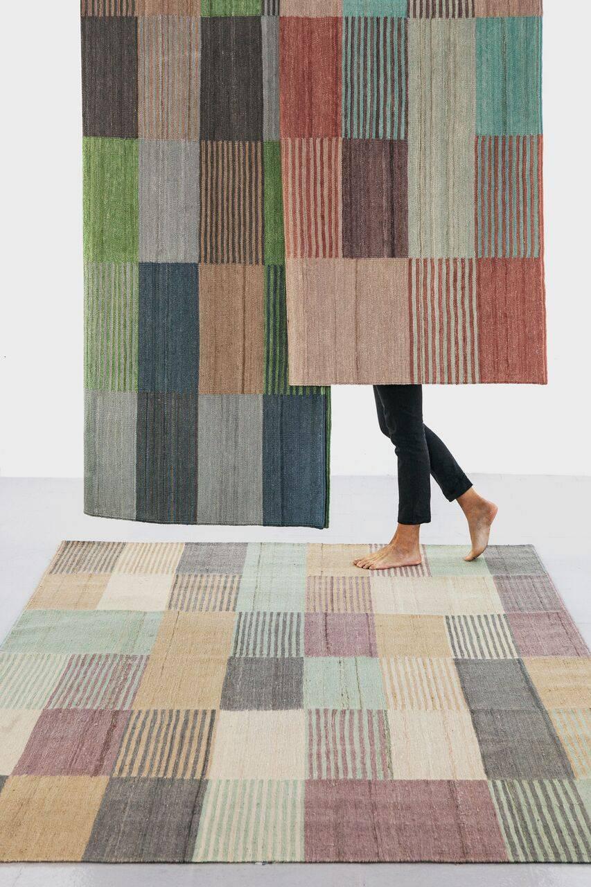 Hand-Crafted Blend 3 Hand-Loomed Afghan Wool Rug by Raw Color in Stock