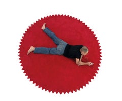 News Red Hand-Tufted Round Wool Rug by Marti Guixe
