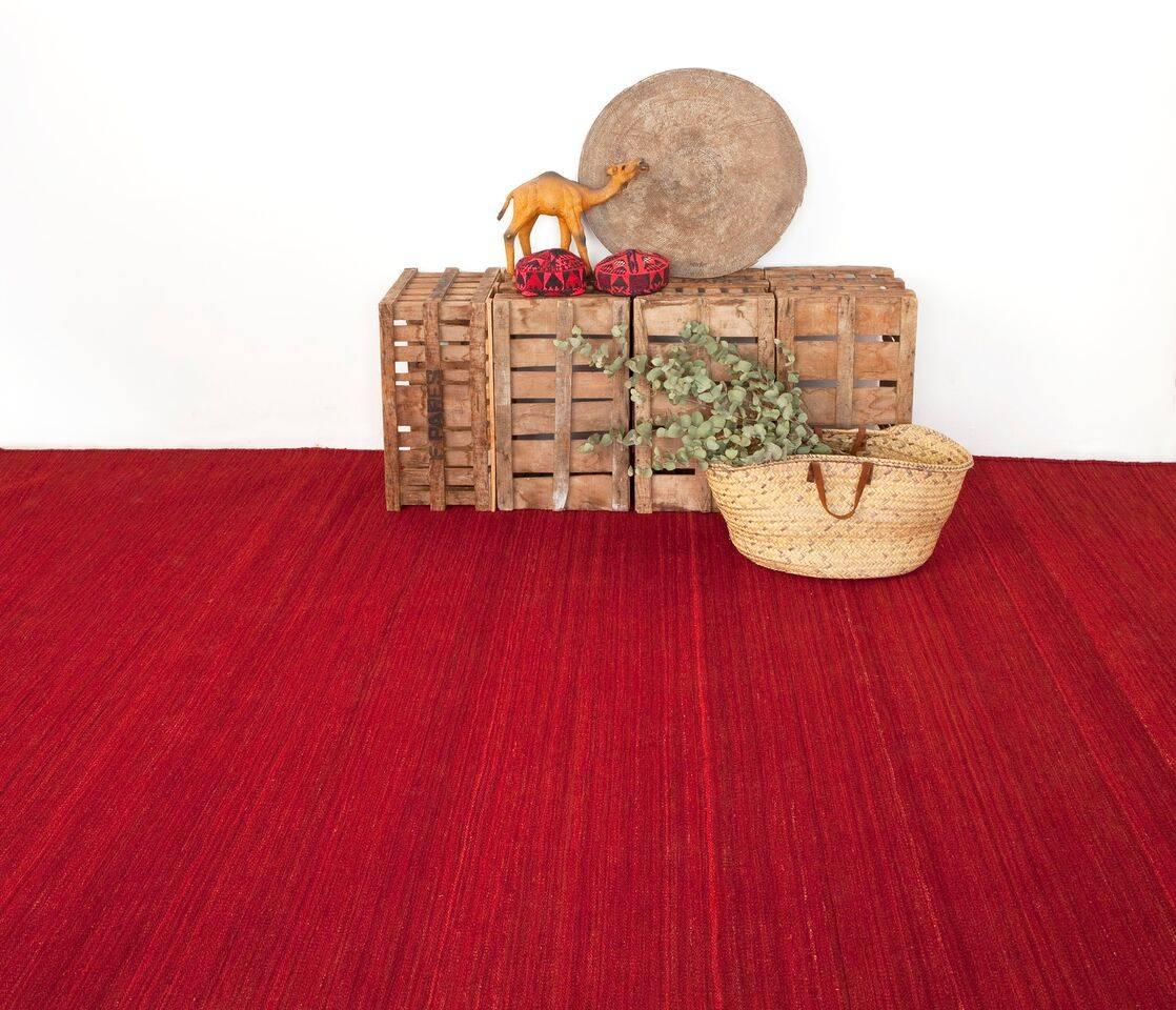 Modern Nomad Deep Red Hand-Loomed Wool Rug by Nani Marquina & Ariadna Miquel, Medium For Sale