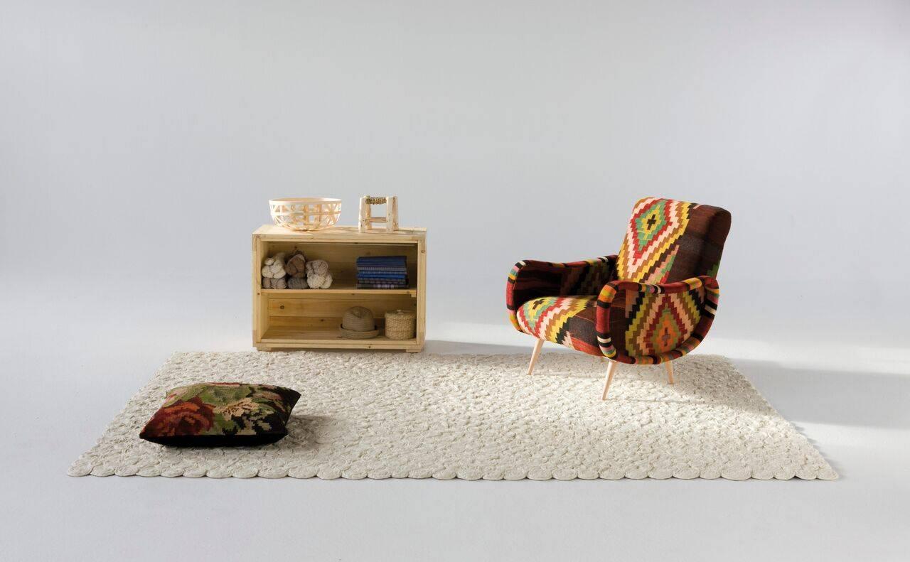 Modern Spiral Ivory Hand-Sewn Wool Rug by Martin Azua & Gerard Moline in Stock