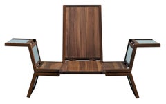 Contemporary Armchair in Italian Walnut, Steel & Glass w/ Italian Linen Cushions