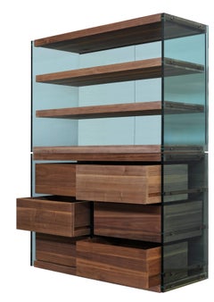 Contemporary Armoire with Italian Steel Frame, Black Walnut and Glass Accents