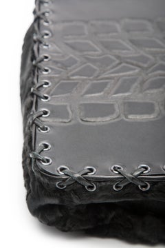 Natural Black Cashmere and Recycled Astrakhan Fur and Leather Clean Pillow