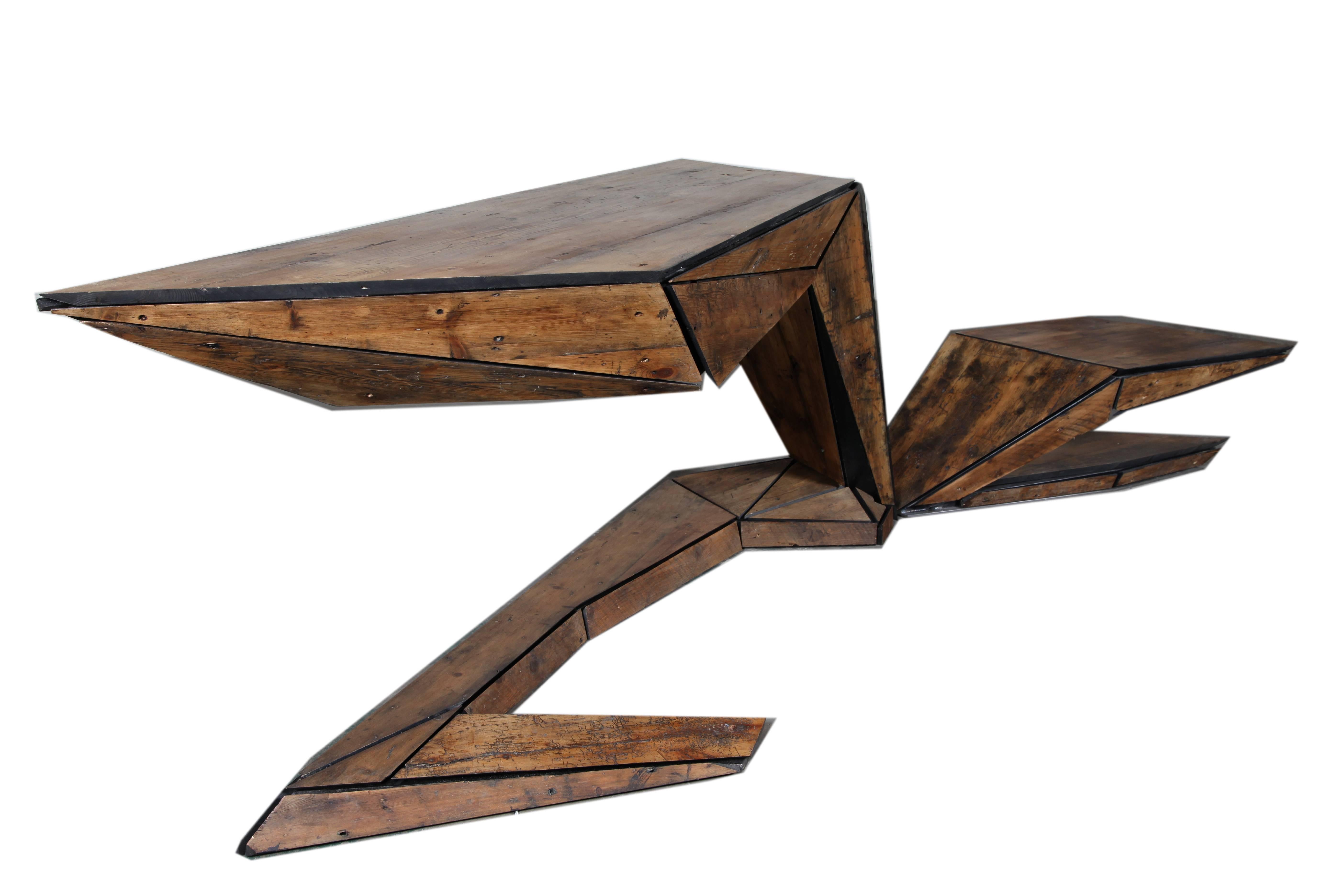 Contemporary Italian-Made Two-Desk Set in 18th Century Pinus Cembra & Steel Sourced in Italy For Sale