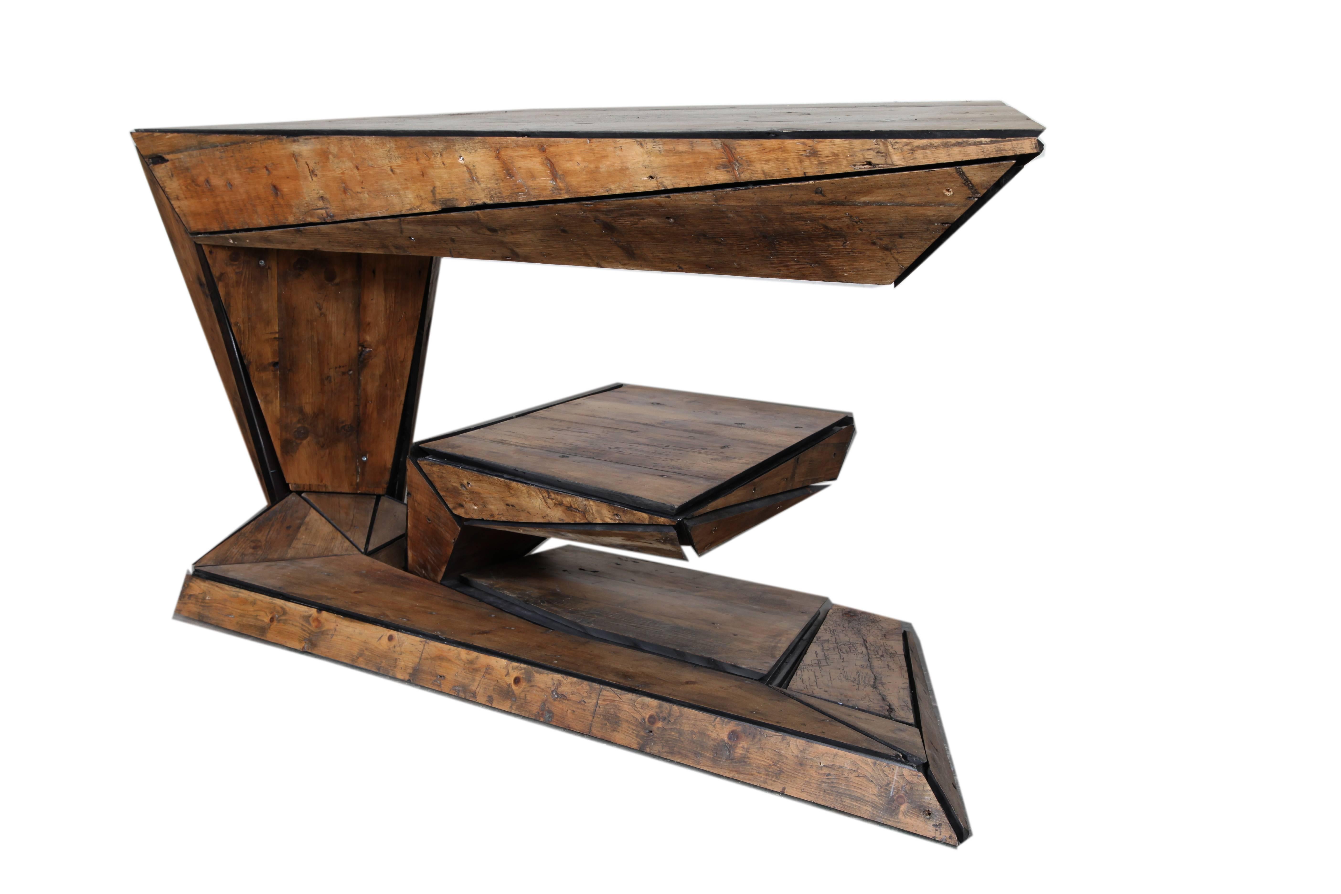 Italian-Made Two-Desk Set in 18th Century Pinus Cembra & Steel Sourced in Italy In New Condition For Sale In NEW YORK, NY