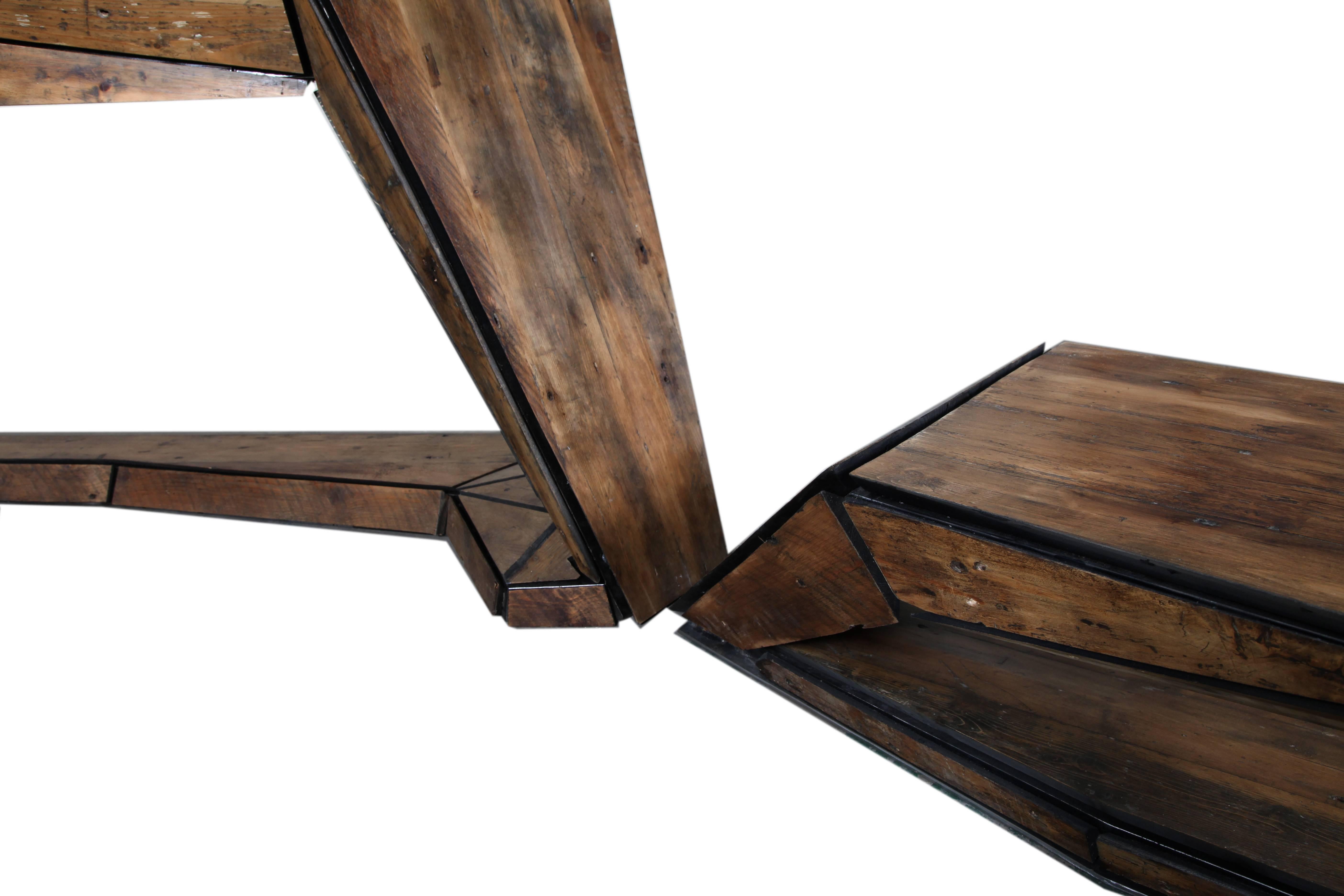 This two-desk series is made from Italian, 18th century pinus cembra, harvested from the Varaita Valley, and Italian sourced steel. All surfaces have been treated with linseed oil.

Measurements for desk: 186 cm W x 76 cm H x 68 cm D
Measurements