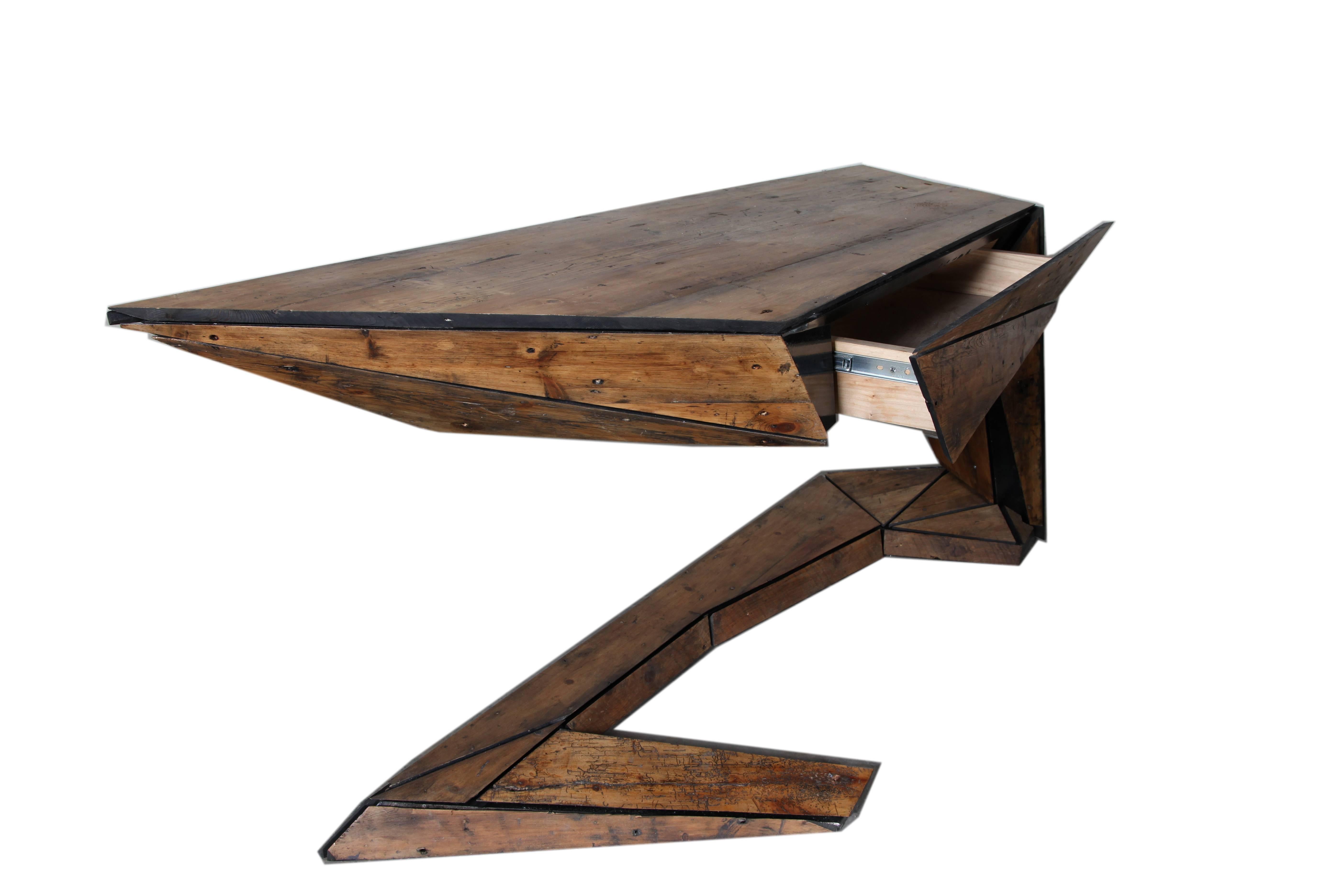 Italian-Made Two-Desk Set in 18th Century Pinus Cembra & Steel Sourced in Italy For Sale 3