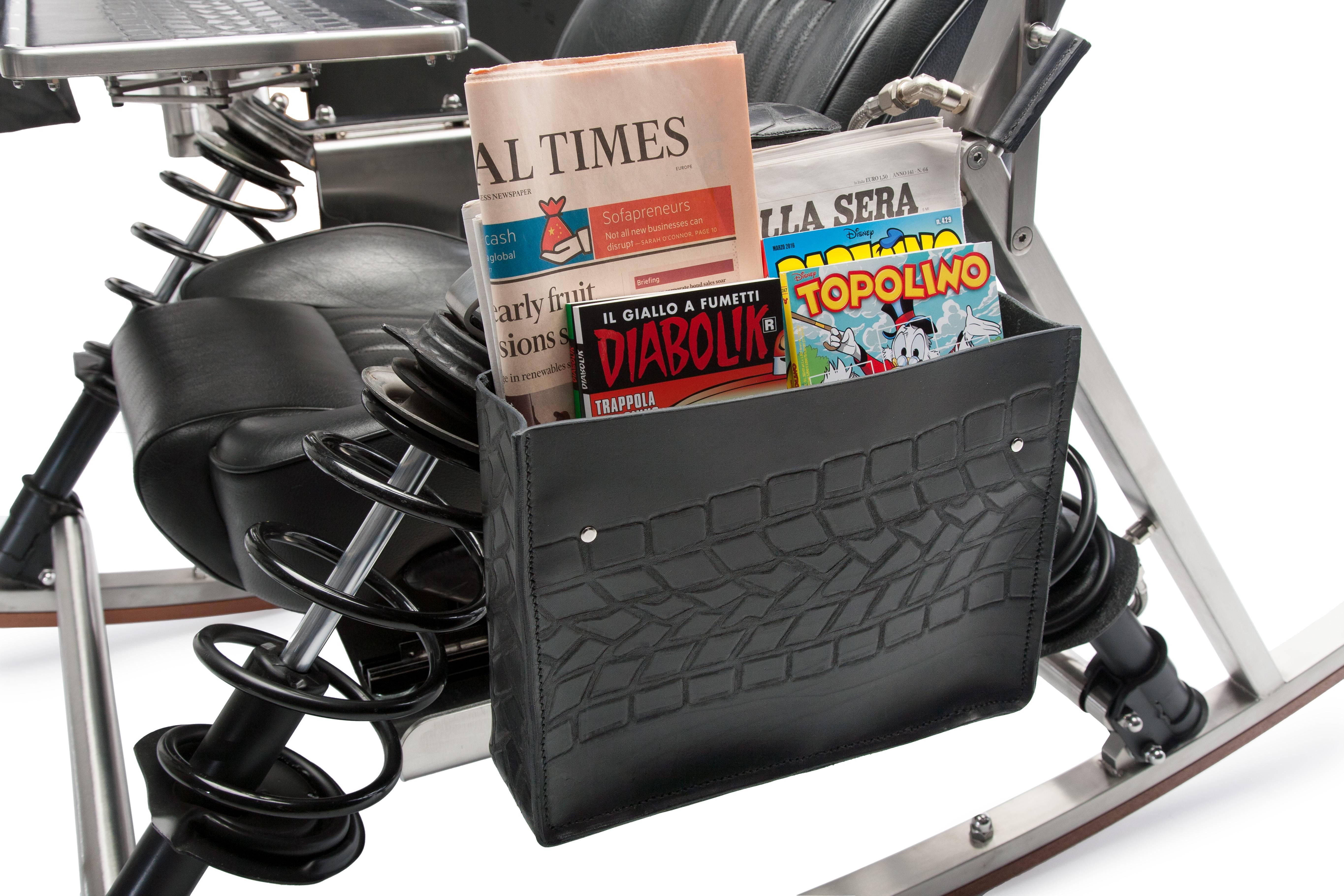 Chaise longue Dondolo en noir avec acier inoxydable, cuir recyclé et acajou en vente 3