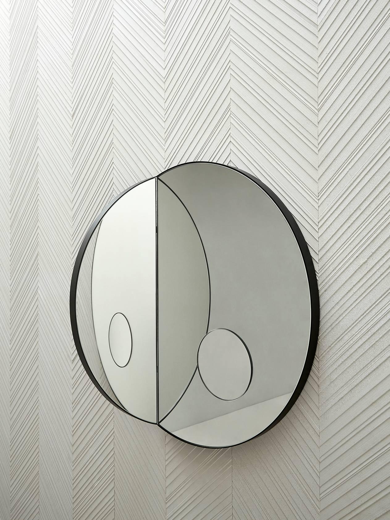 Salvatori Circular Archimede Mirror with Gun-Metal Steel Frame by Elisa Ossino In New Condition For Sale In Querceta, IT