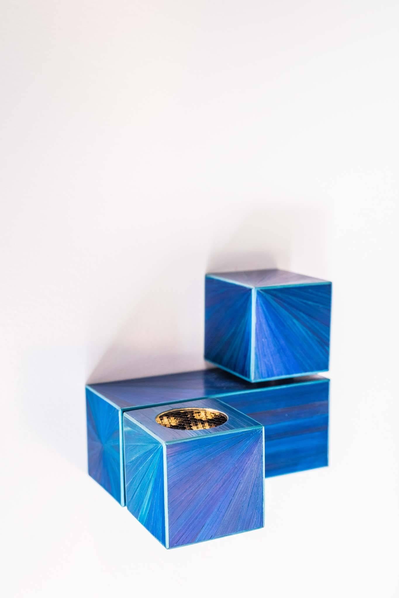 Contemporary Marienbad Bedside Cube Sconce in Blue For Sale