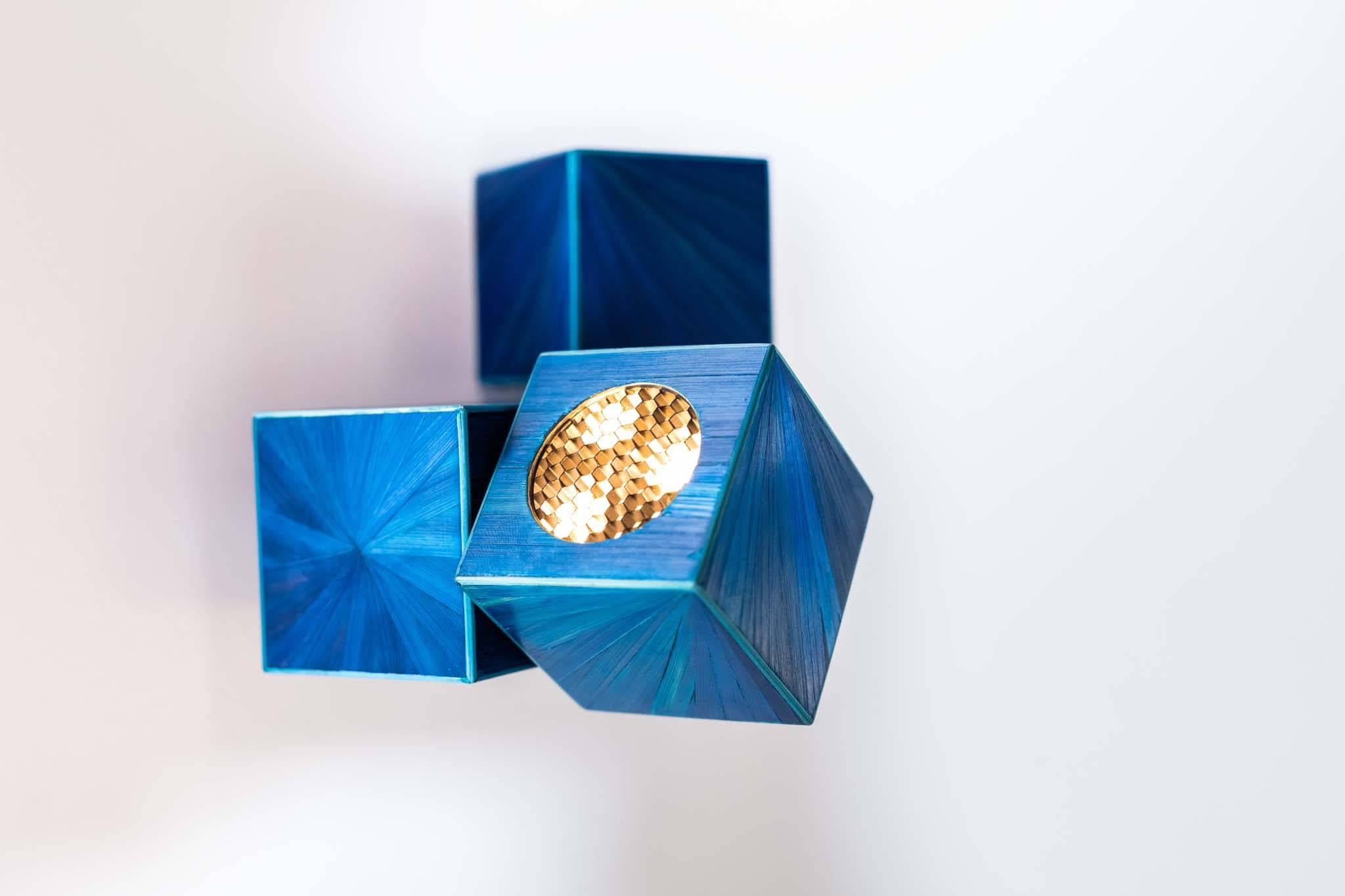Modern Marienbad Bedside Cube Sconce in Blue For Sale
