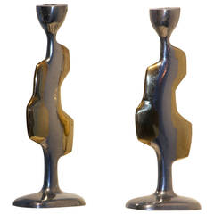 Pair of David Marshall Candleholders in Aluminum and Brass, circa 1970s
