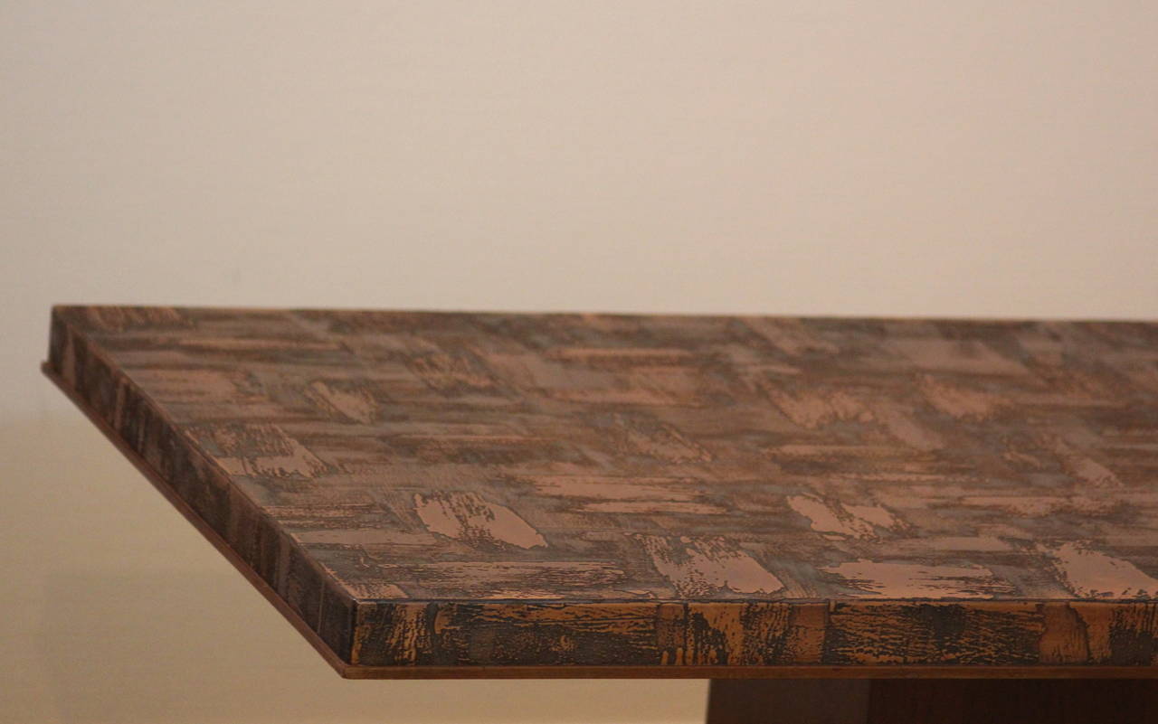 Interesting Brutalist Style, Acid Washed, Copper Patina Coffee Table, 1970 In Excellent Condition For Sale In Paris, FR