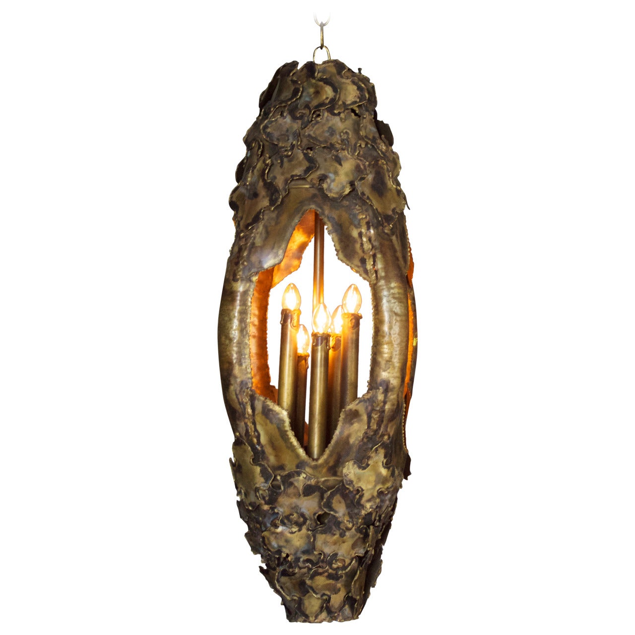 Organic Brass Pendant Light by Tom Greene for Feldman Lamps, 1960s For Sale
