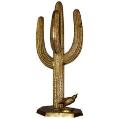 Romantic Bronze Cactus and Bird Sculpture from Mexico, 1970s