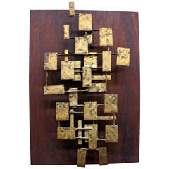 Curtis Jere Abstract Metal Sculpture on Wood Board