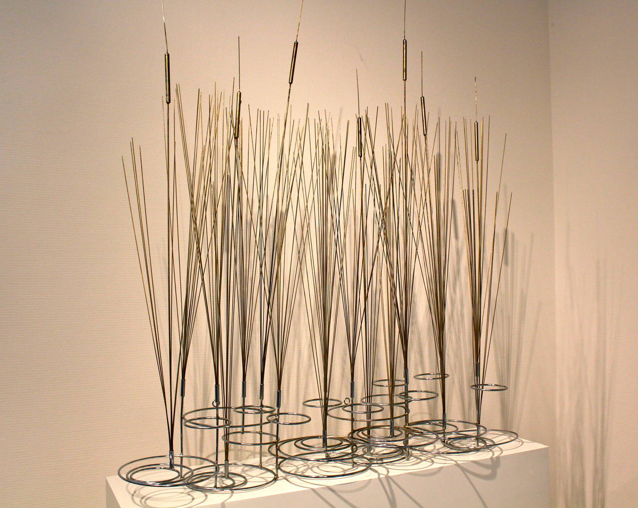 Mid-Century Modern Cattails Sculpture in Brass and Metal, 1970 by Curtis Jere For Sale