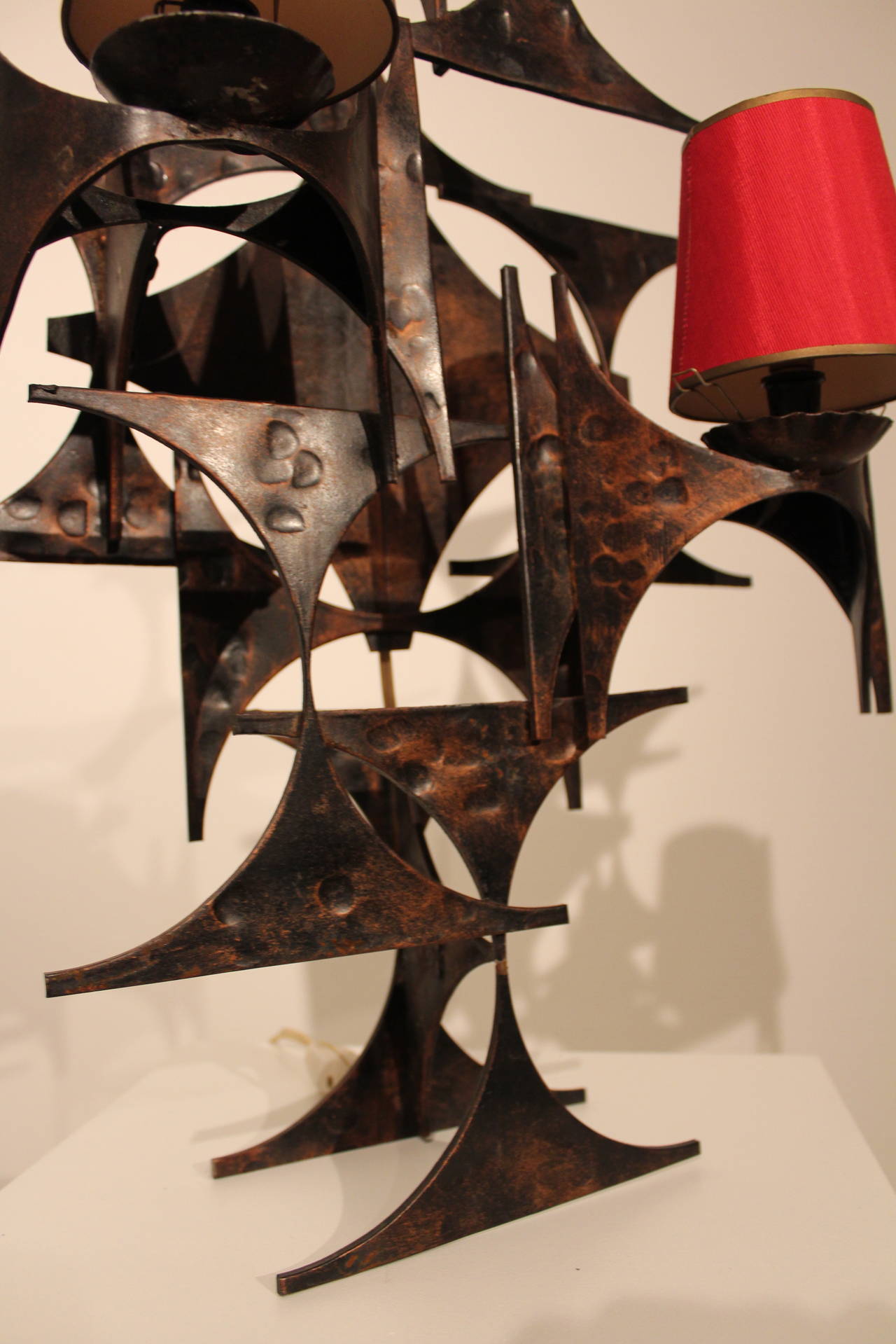 Metal A 1970's Brutalist Patinated Iron Wall Sconce Scupture Wall Lamp For Sale