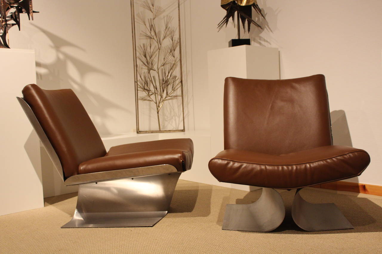 Pair of French Stainless Steel Chairs by Xavier Freal, circa 1971 In Excellent Condition In Paris, FR