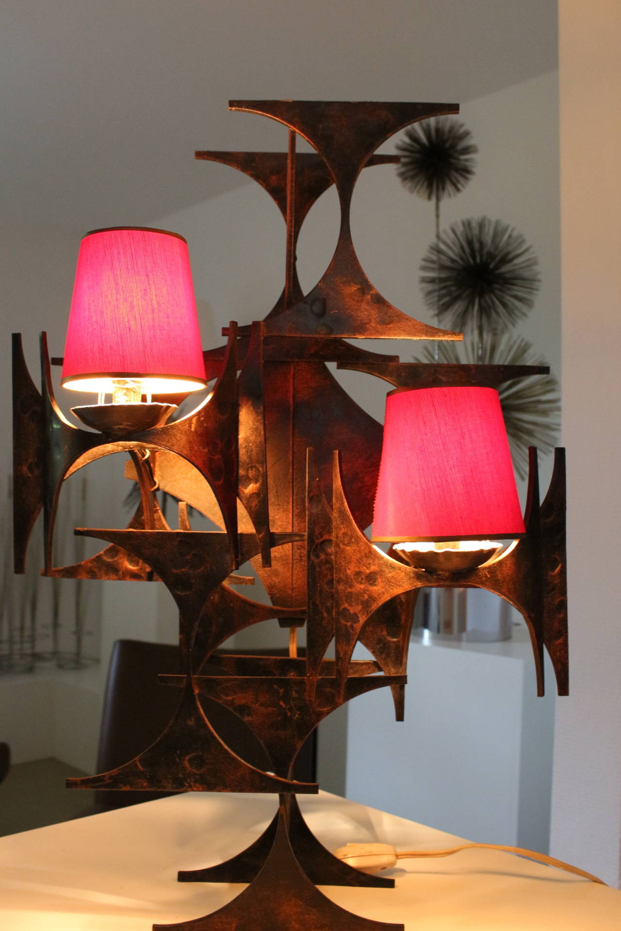 American A 1970's Brutalist Patinated Iron Wall Sconce Scupture Wall Lamp For Sale