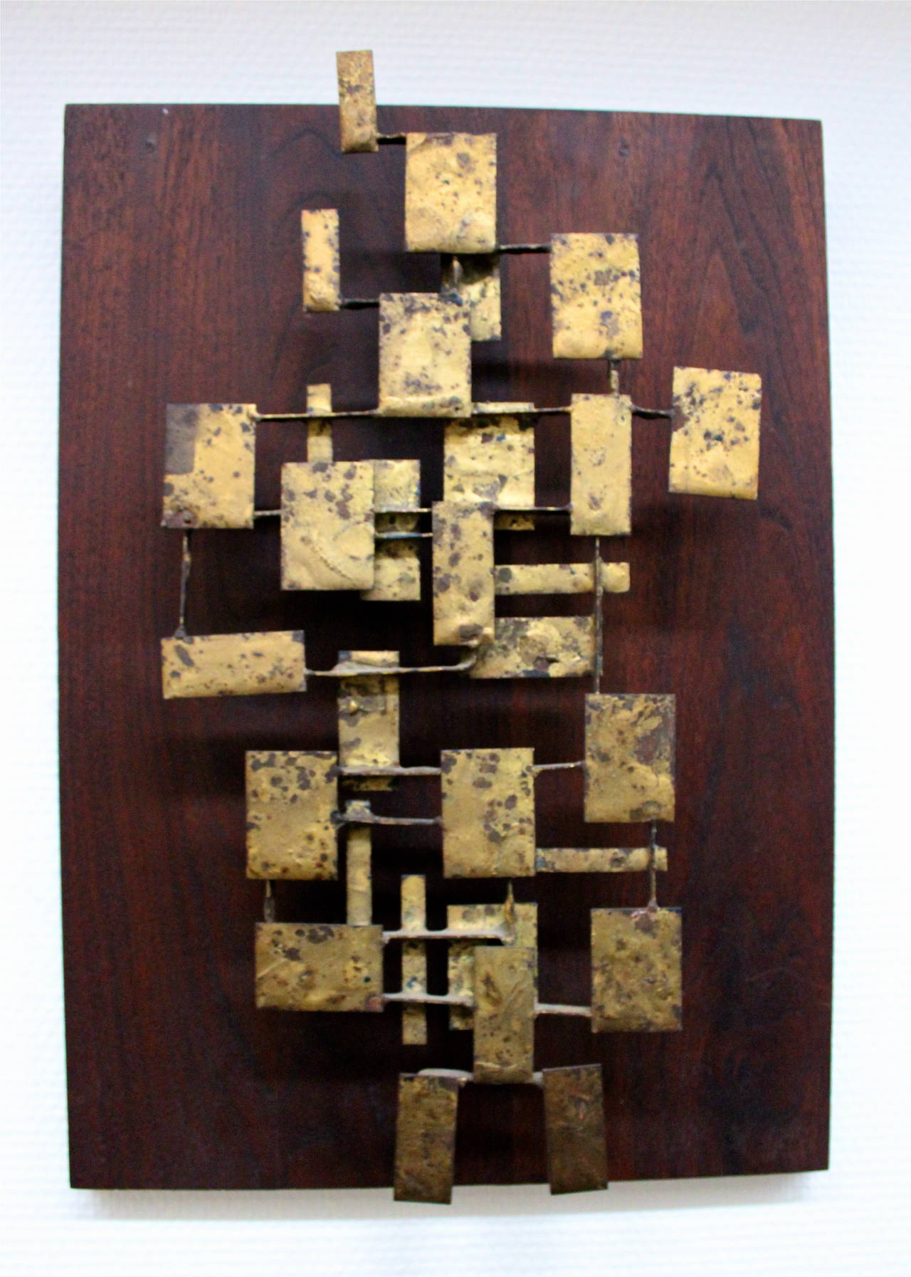 Curtis Jere Abstract Metal Sculpture on Wood Board