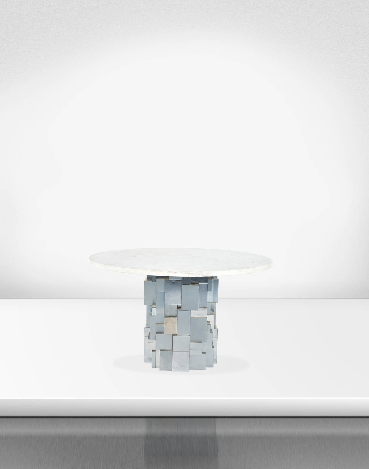 Paul Evans "Cityscape" Rare Dining Table in Chromed Steel and Marble Plate