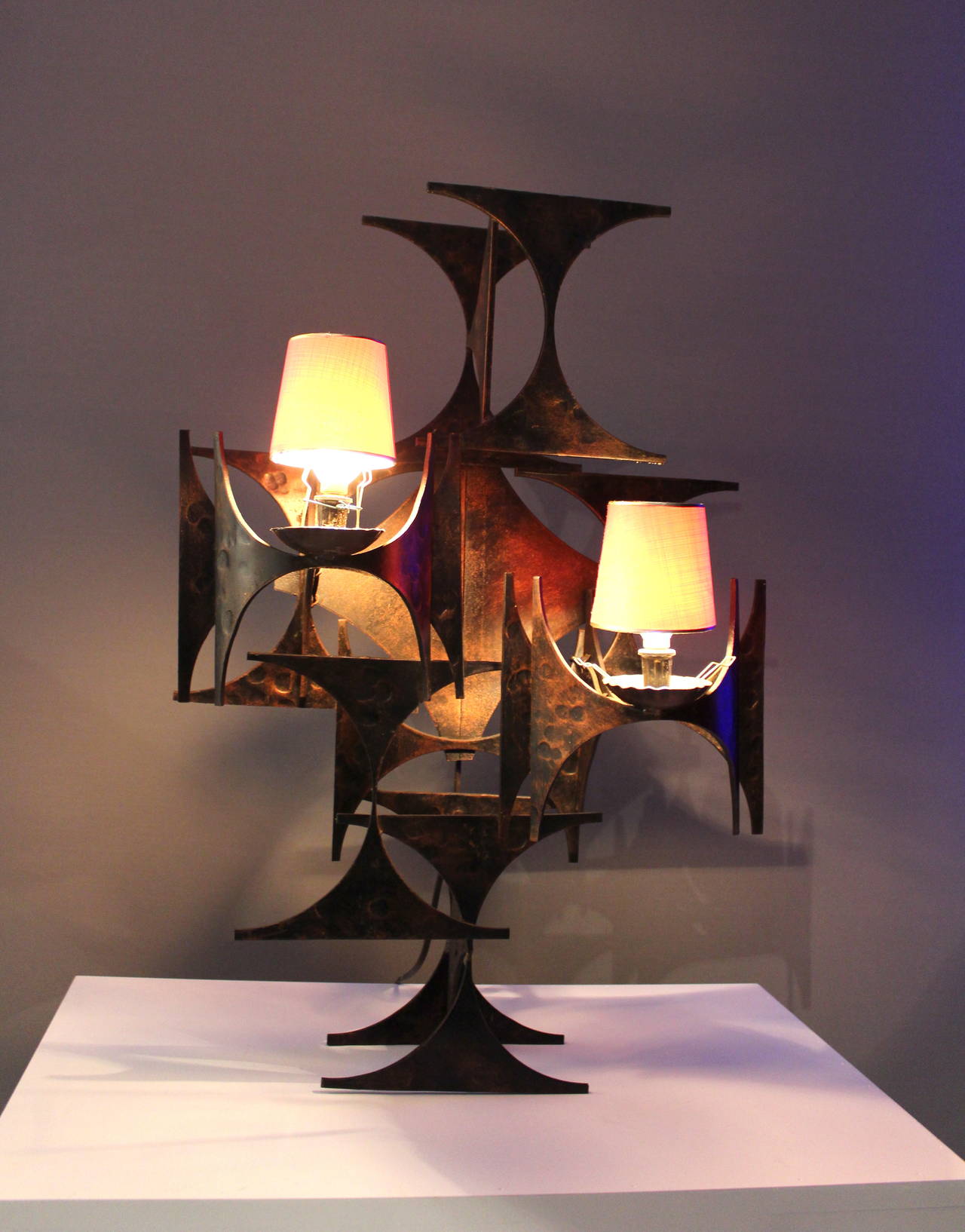Late 20th Century A 1970's Brutalist Patinated Iron Wall Sconce Scupture Wall Lamp For Sale