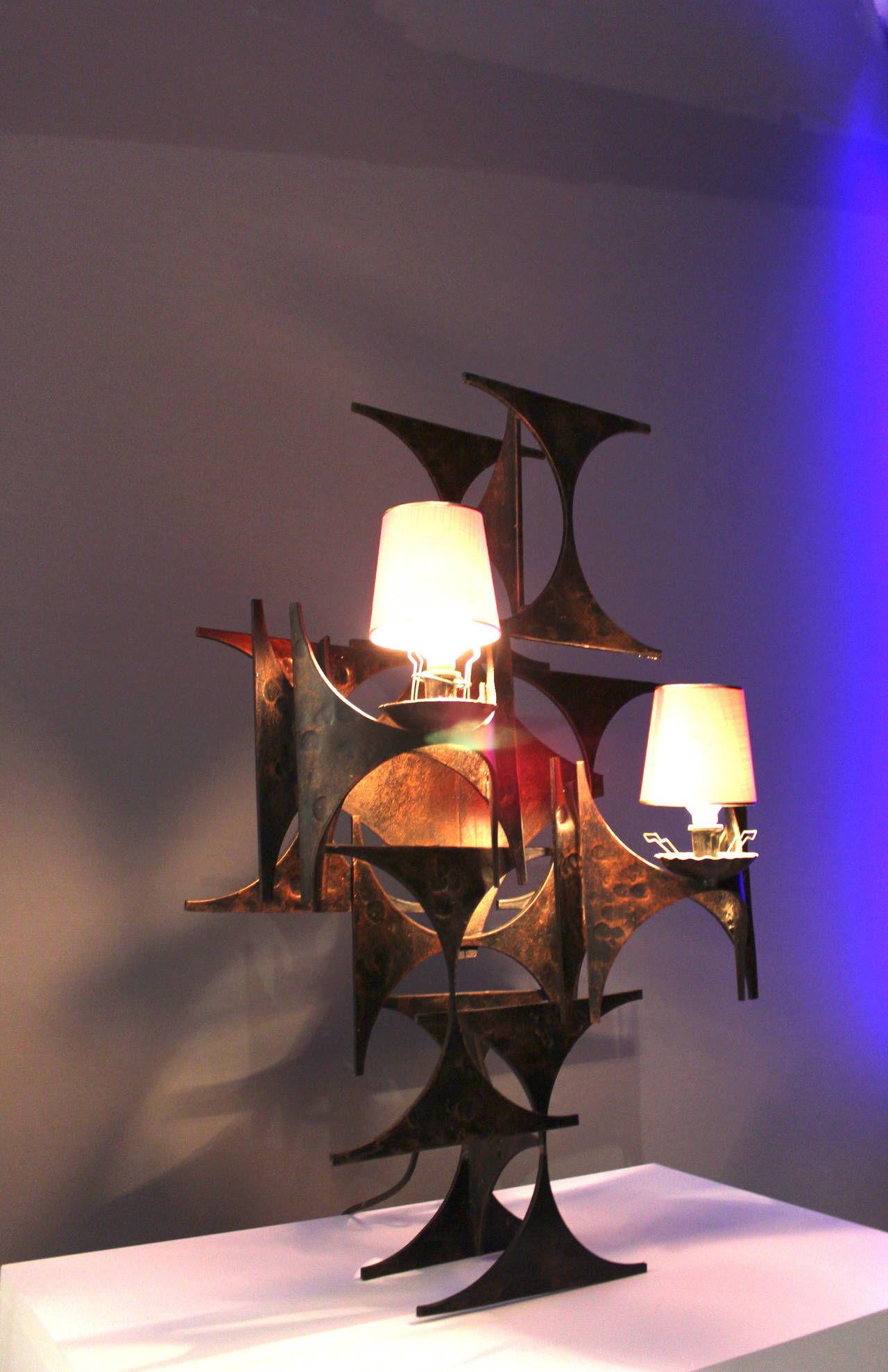 Mid-Century Modern A 1970's Brutalist Patinated Iron Wall Sconce Scupture Wall Lamp For Sale