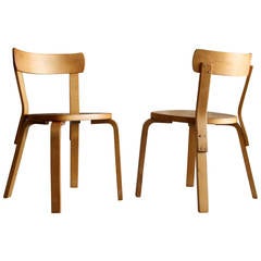 Early Bentwood No. 69 Chairs by Alvar Aalto for Artek 1935