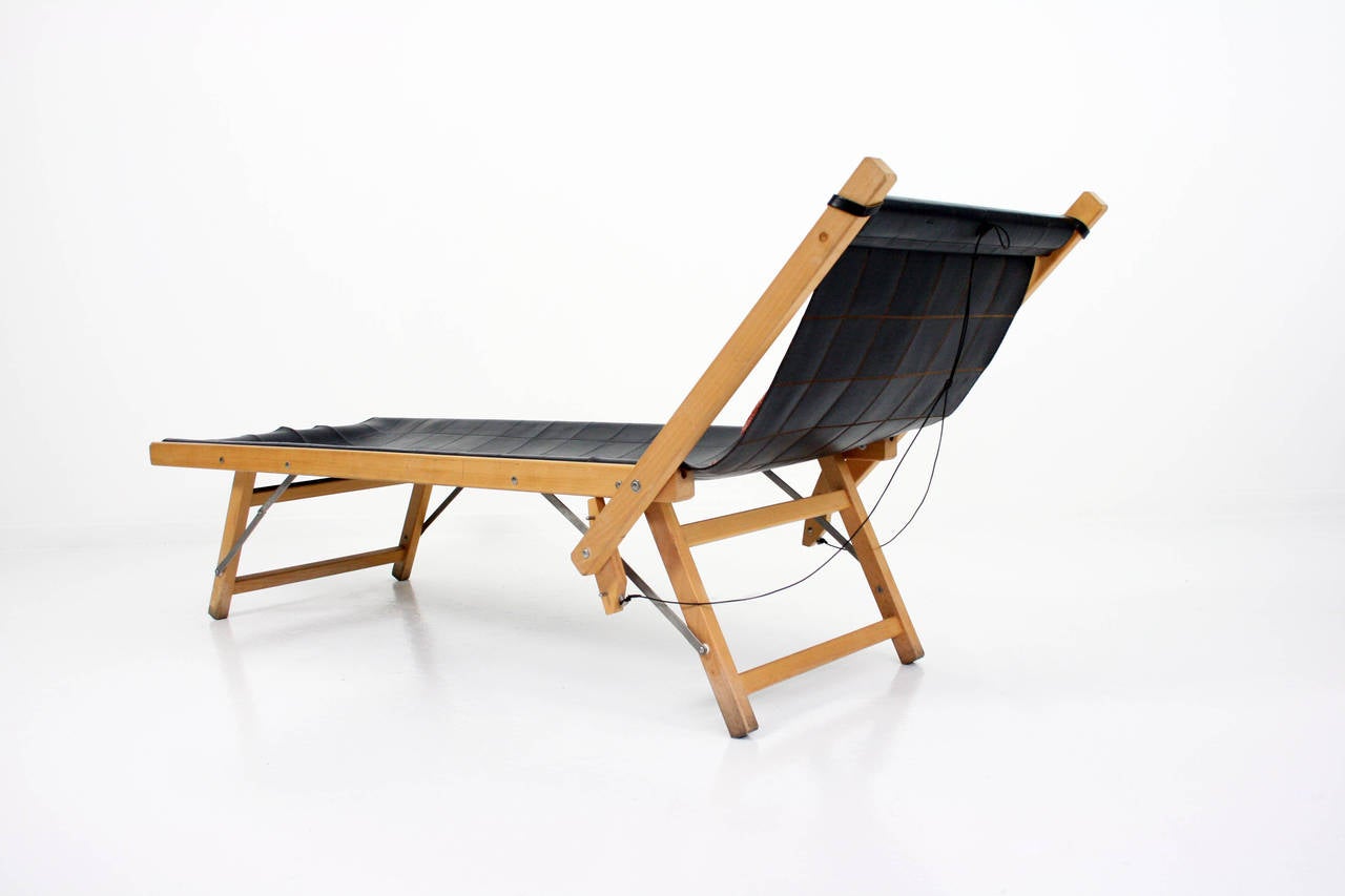 Hand-Crafted Rare Limited Edition Henry Beguelin Leather Safari Adjustable Chaise Lounge For Sale