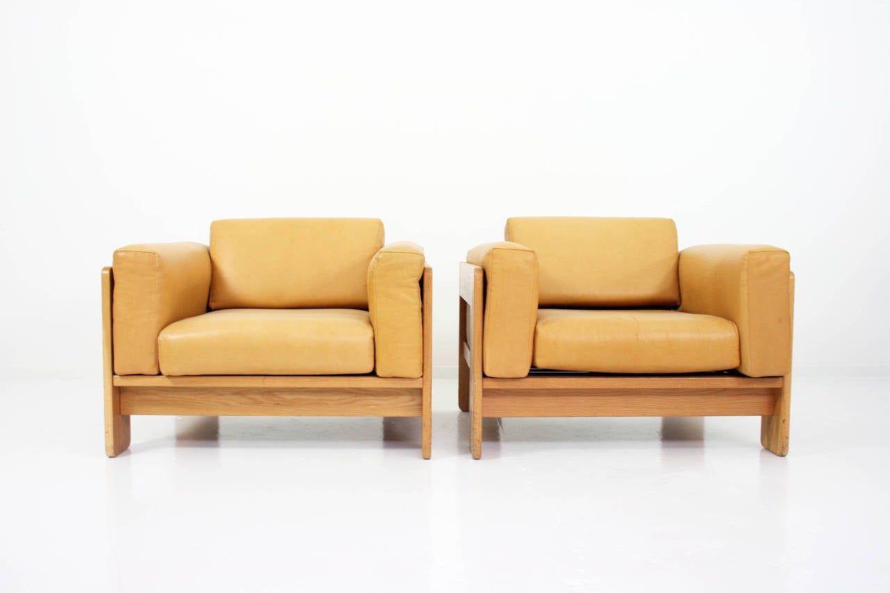Afra & Tobia Scarpa Bastiano Leather Club Lounge Chairs, Gavina, 1968 1