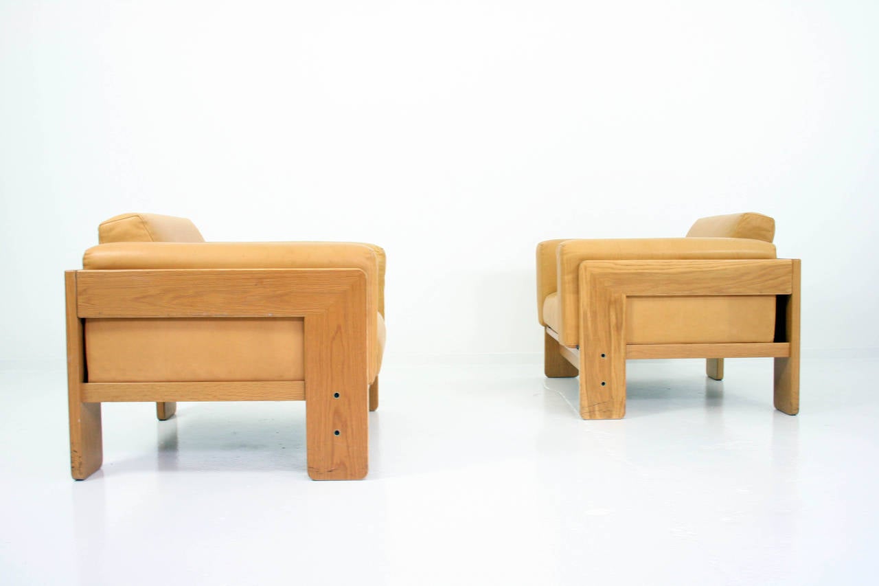 Italian Afra & Tobia Scarpa Bastiano Leather Club Lounge Chairs, Gavina, 1968
