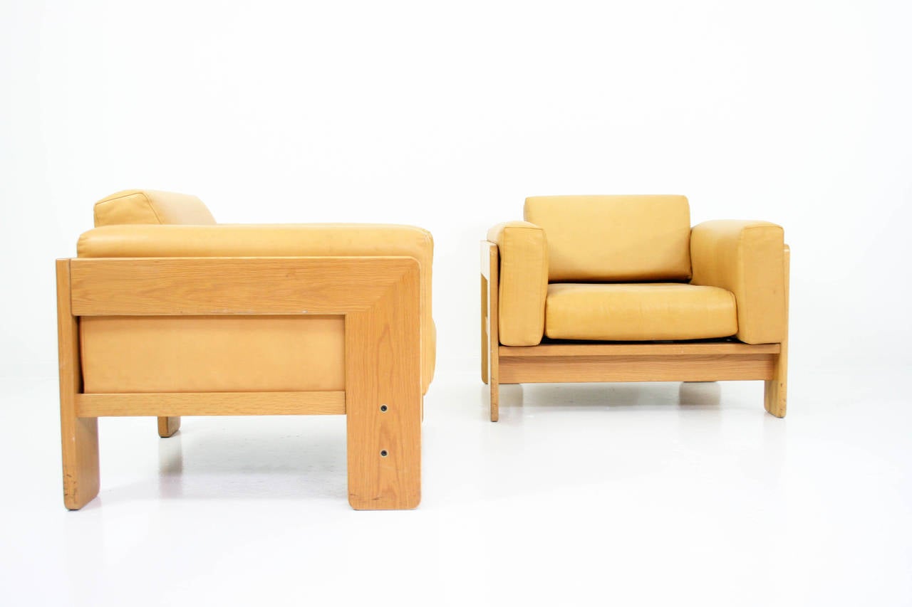 Mid-Century Modern Afra & Tobia Scarpa Bastiano Leather Club Lounge Chairs, Gavina, 1968