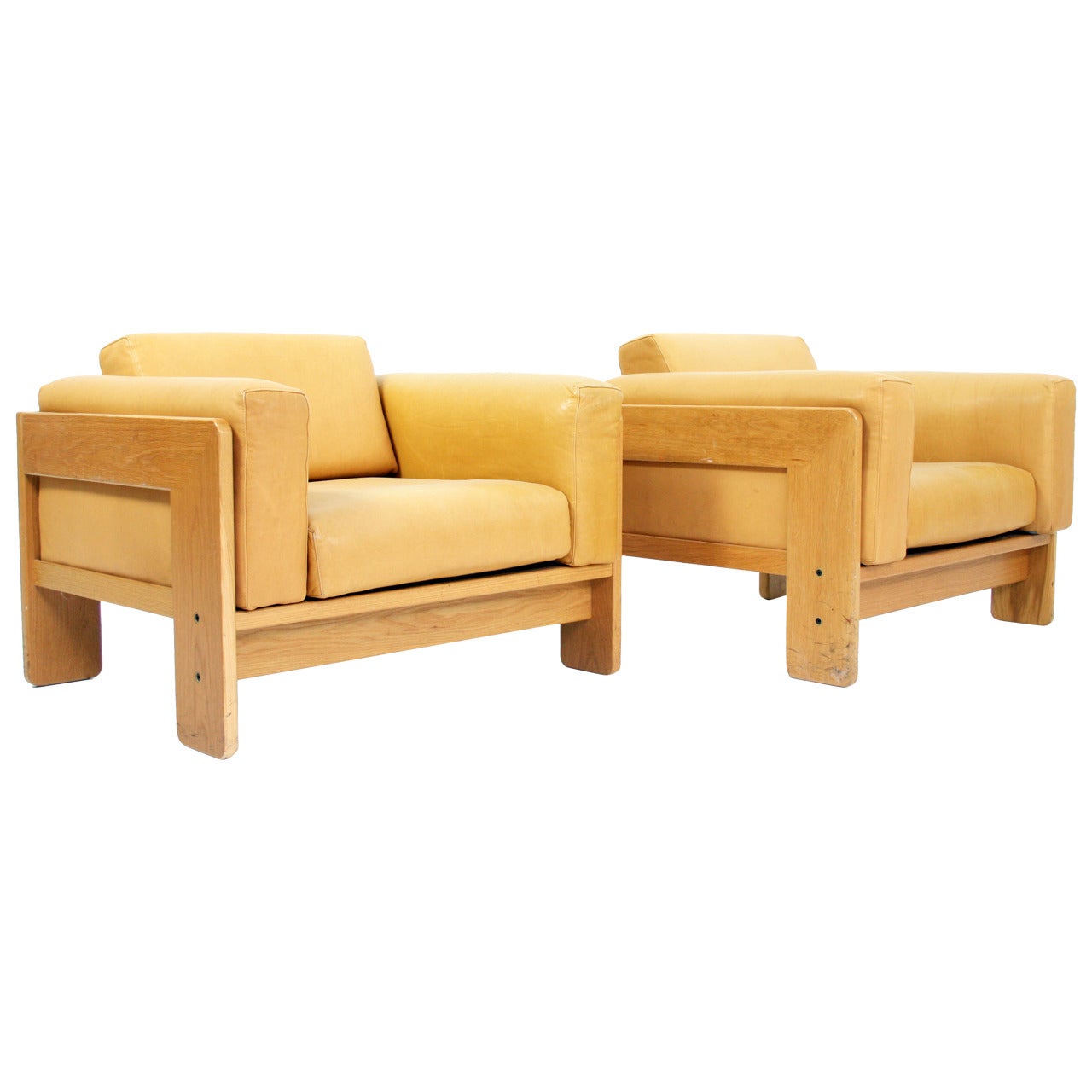 Afra & Tobia Scarpa Bastiano Leather Club Lounge Chairs, Gavina, 1968