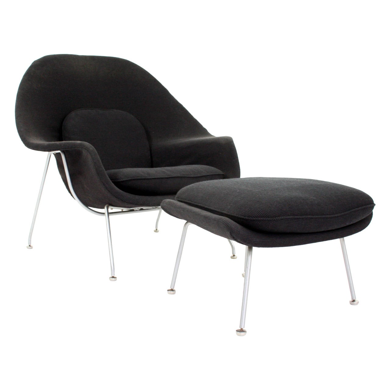 Eero Saarinen Womb Chair and Ottoman in Grey Knoll Cato Fabric