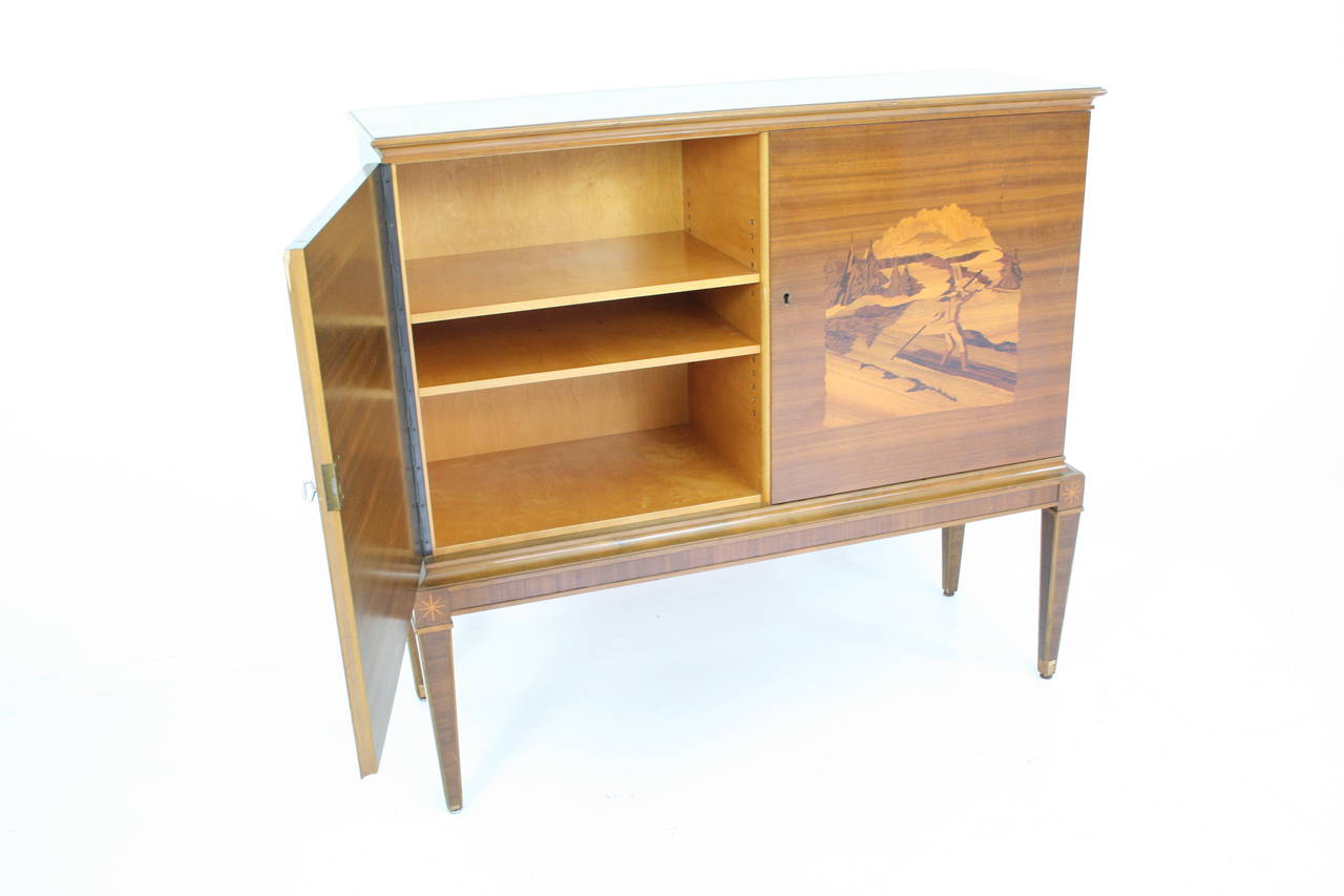 Swedish Art Deco Intarsia Bar Cabinet of Golden Elm 4