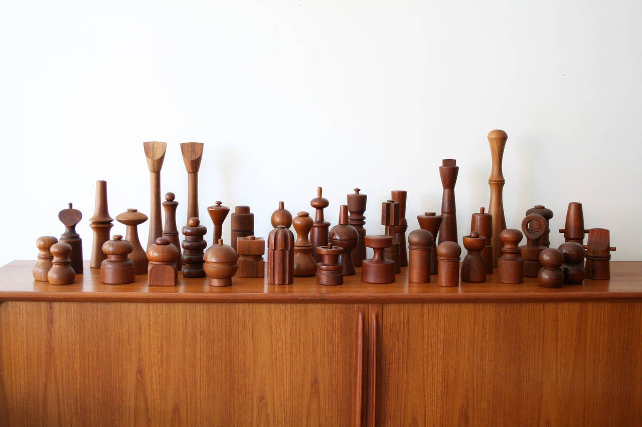 Amazing set of 39 Jens Quistgaard pepper mills in excellent condition and containing many rare examples. Twenty pepper mills have the Peugeot mechanisms. All look amazing.