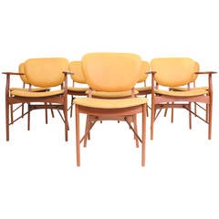 Rare Set of Eight Finn Juhl Niels Vodder Leather and Teak Dining Chairs