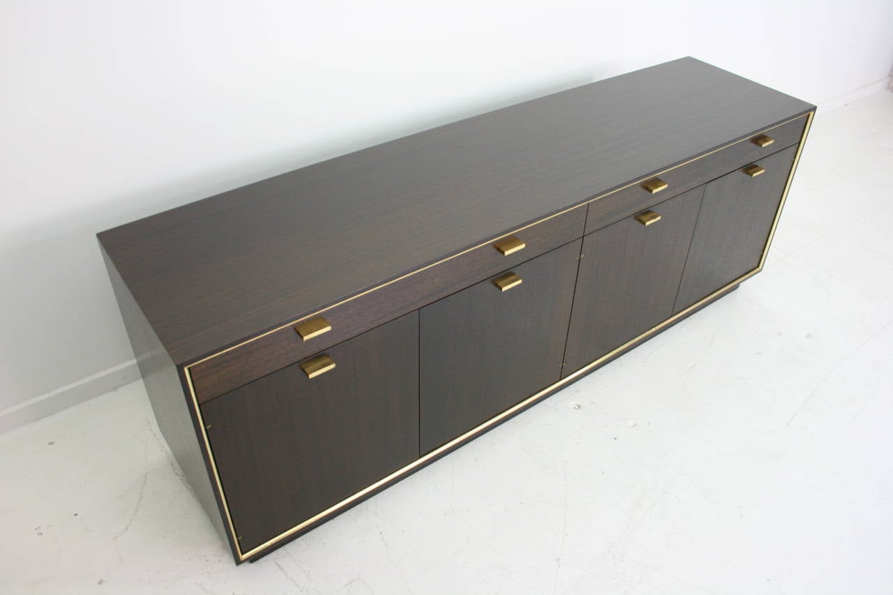 Brass Mahogany Cabinet or Credenza by Harvey Probber
